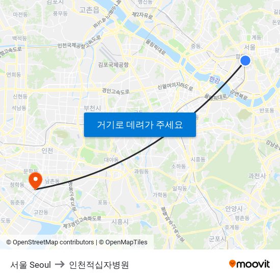 서울 Seoul to 인천적십자병원 map