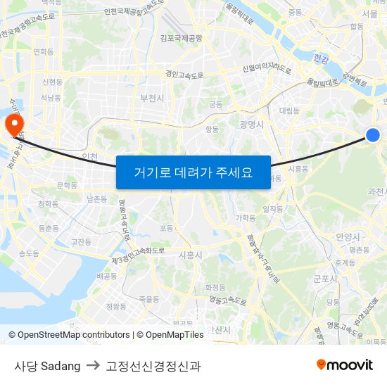 사당 Sadang to 고정선신경정신과 map