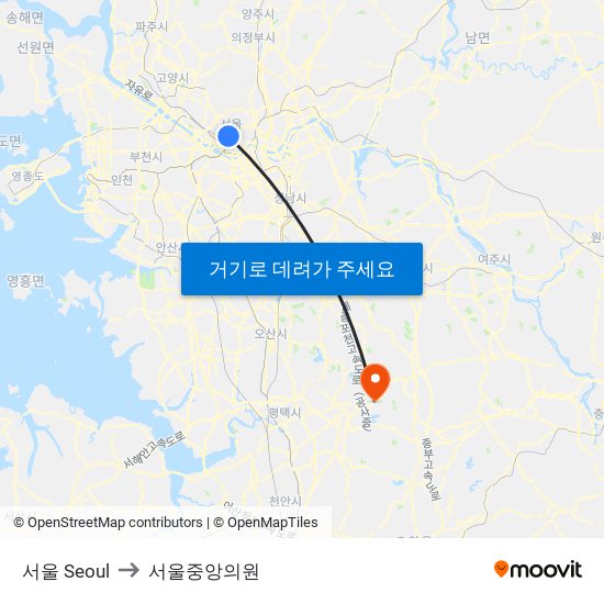 서울 Seoul to 서울중앙의원 map