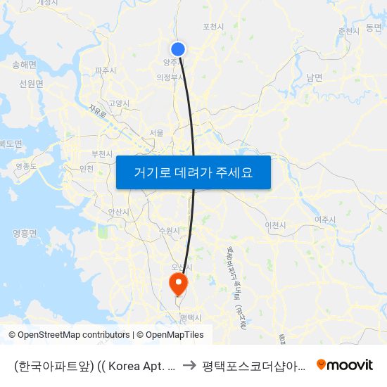 (한국아파트앞) (( Korea Apt. Ap )) to 평택포스코더샵아파트 map