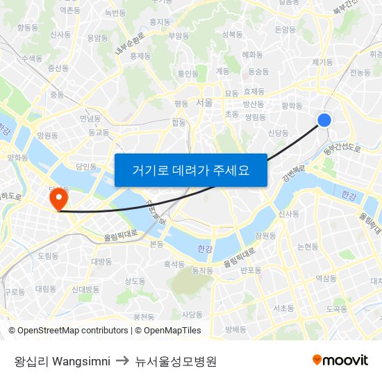 왕십리 Wangsimni to 뉴서울성모병원 map