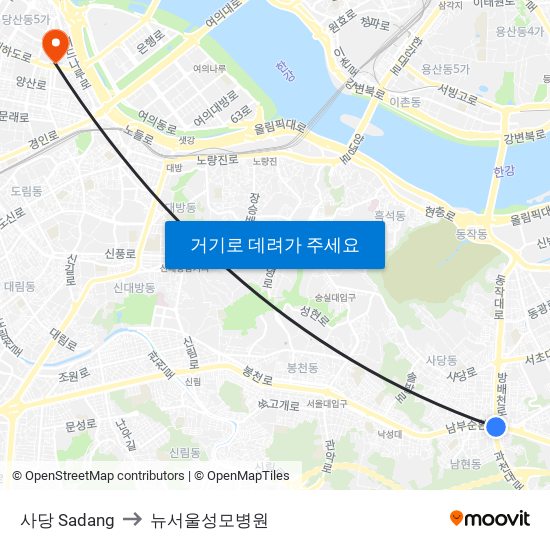 사당 Sadang to 뉴서울성모병원 map