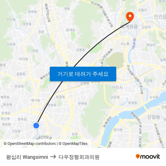 왕십리 Wangsimni to 다우정형외과의원 map