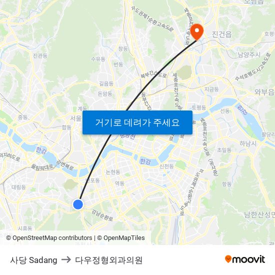 사당 Sadang to 다우정형외과의원 map