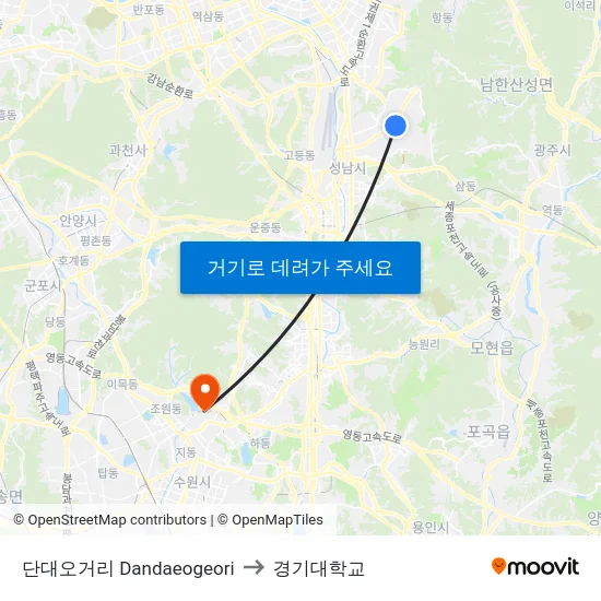 단대오거리 Dandaeogeori to 경기대학교 map