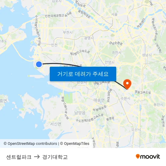 센트럴파크 to 경기대학교 map