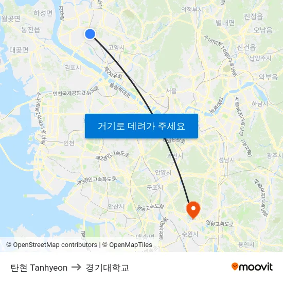 탄현 Tanhyeon to 경기대학교 map