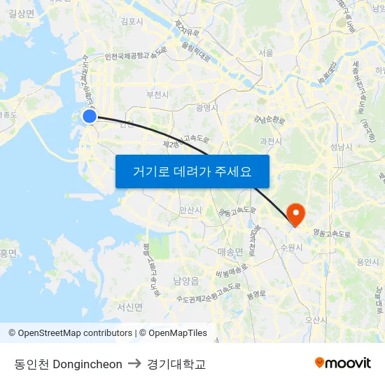 동인천 Dongincheon to 경기대학교 map