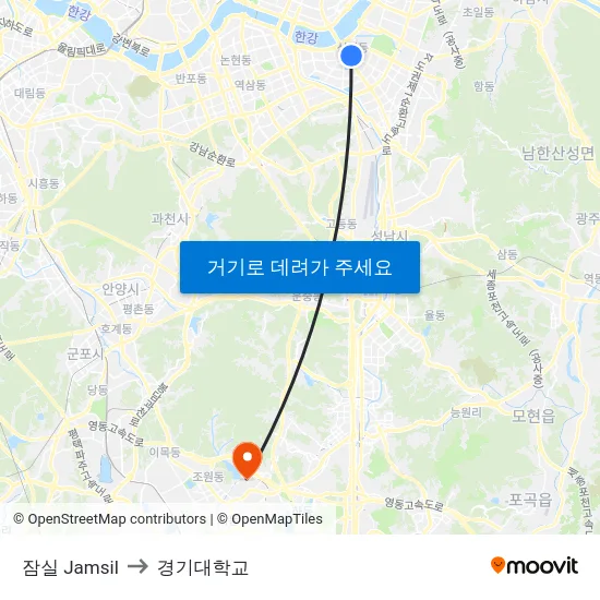 잠실 Jamsil to 경기대학교 map