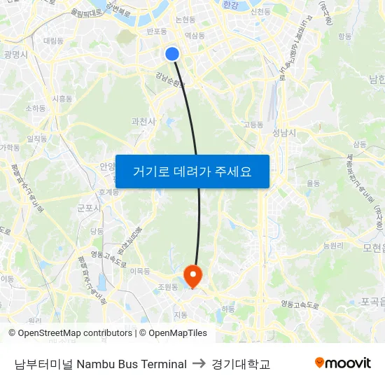 남부터미널 Nambu Bus Terminal to 경기대학교 map