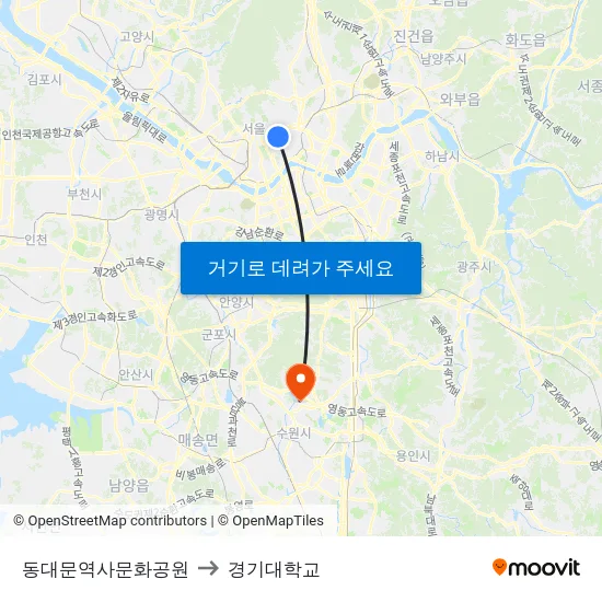 동대문역사문화공원 to 경기대학교 map