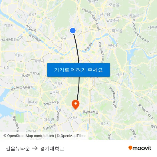 길음뉴타운 to 경기대학교 map