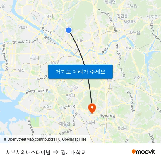 서부시외버스터미널 to 경기대학교 map