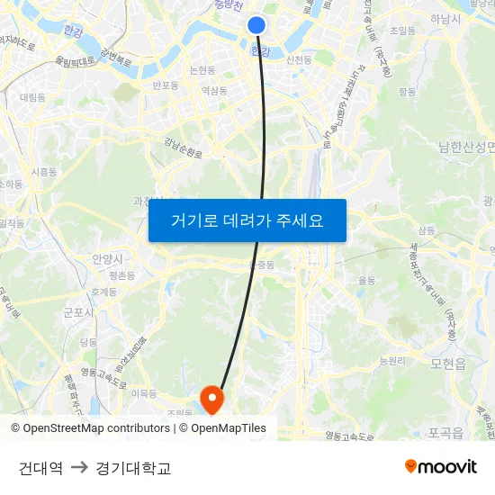 건대역 to 경기대학교 map