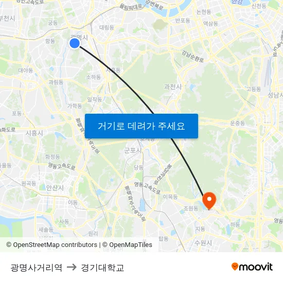 광명사거리역 to 경기대학교 map