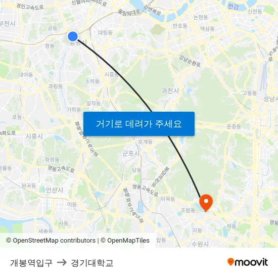 개봉역입구 to 경기대학교 map