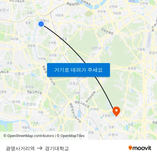 광명사거리역 to 경기대학교 map