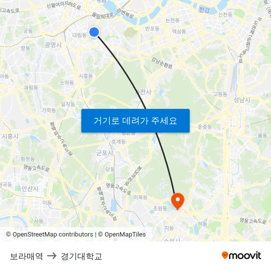 보라매역 to 경기대학교 map