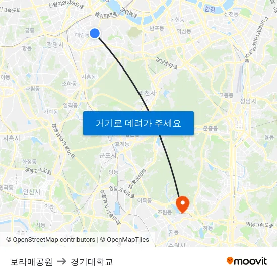 보라매공원 to 경기대학교 map