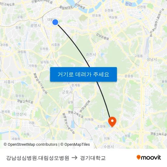 강남성심병원.대림성모병원 to 경기대학교 map