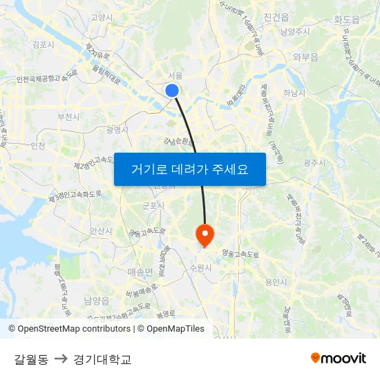 갈월동 to 경기대학교 map