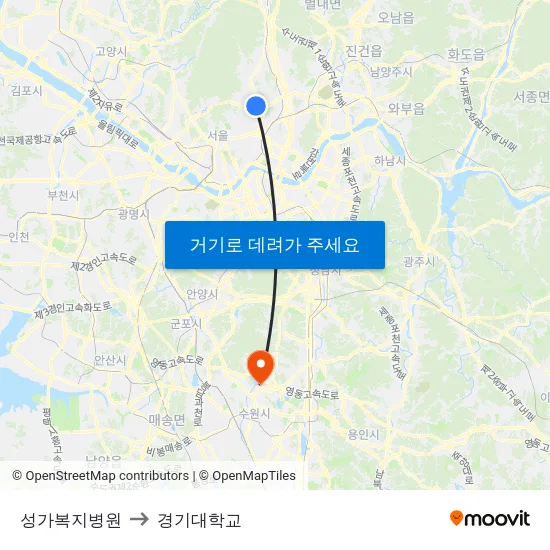 성가복지병원 to 경기대학교 map