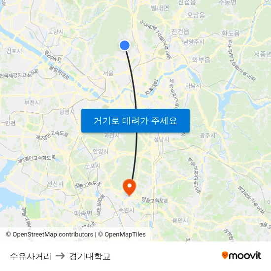 수유사거리 to 경기대학교 map