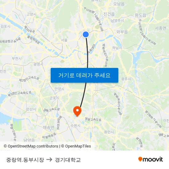 중랑역.동부시장 to 경기대학교 map