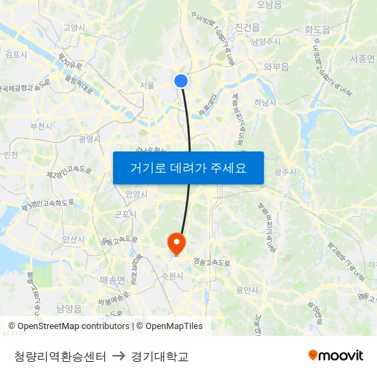청량리역환승센터 to 경기대학교 map