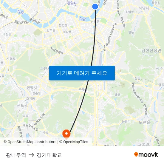 광나루역 to 경기대학교 map