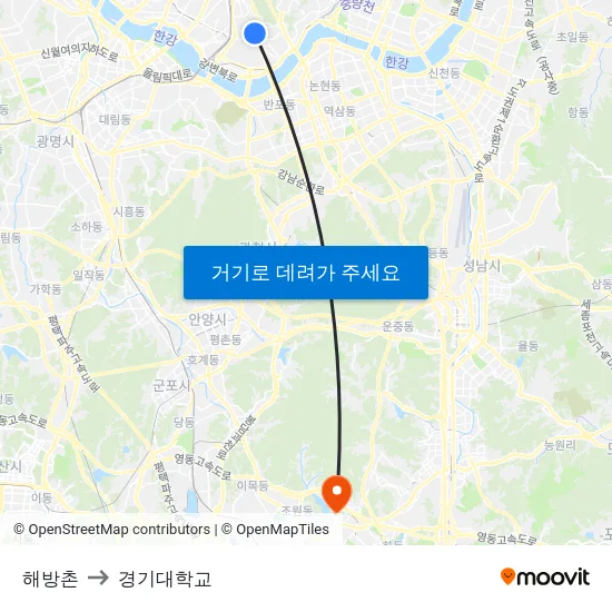 해방촌 to 경기대학교 map