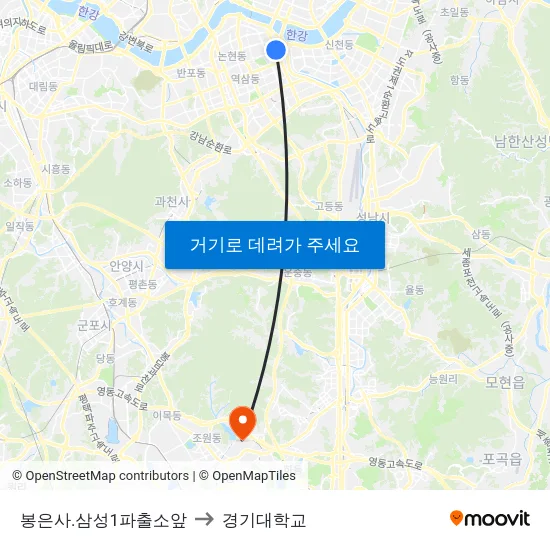 봉은사.삼성1파출소앞 to 경기대학교 map