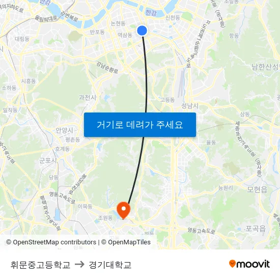 휘문중고등학교 to 경기대학교 map