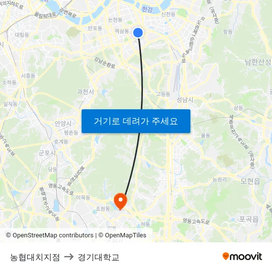 농협대치지점 to 경기대학교 map