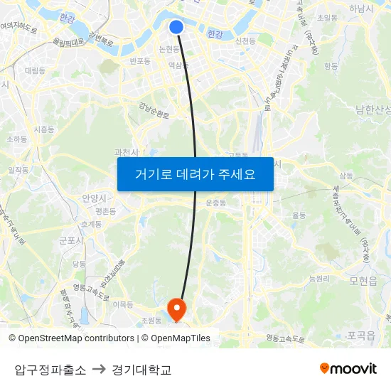 압구정파출소 to 경기대학교 map