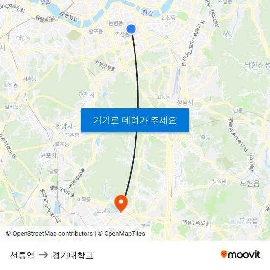 선릉역 to 경기대학교 map