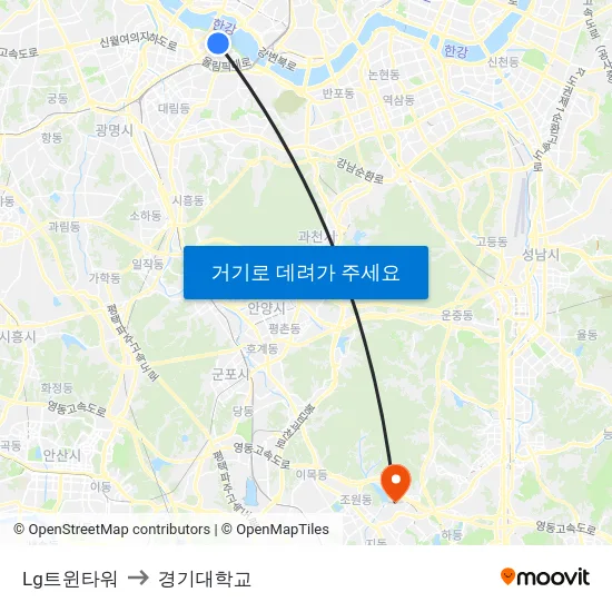 Lg트윈타워 to 경기대학교 map