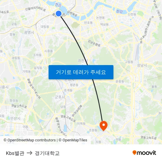 Kbs별관 to 경기대학교 map