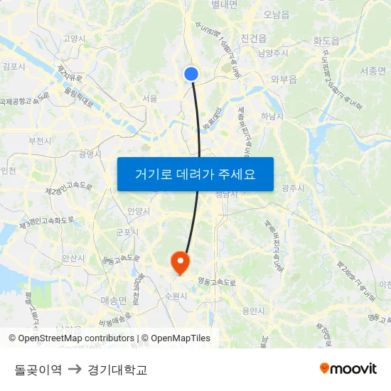 돌곶이역 to 경기대학교 map