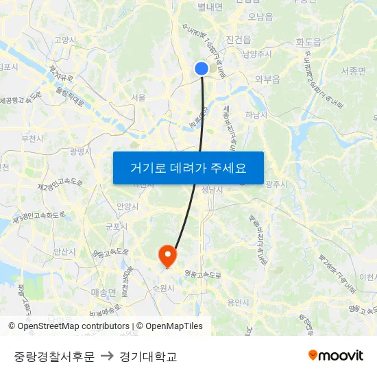 중랑경찰서후문 to 경기대학교 map