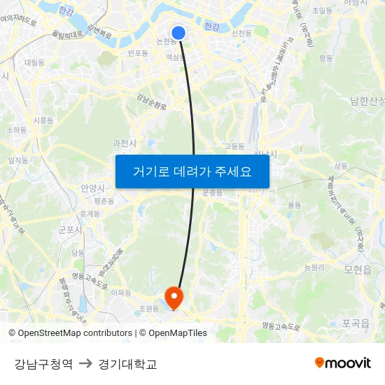 강남구청역 to 경기대학교 map