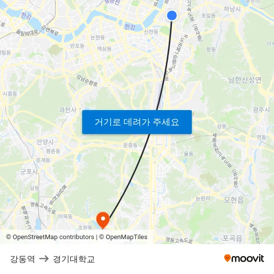 강동역 to 경기대학교 map
