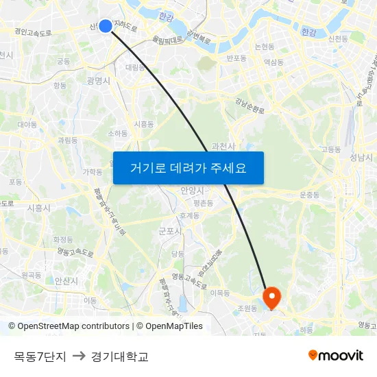 목동7단지 to 경기대학교 map