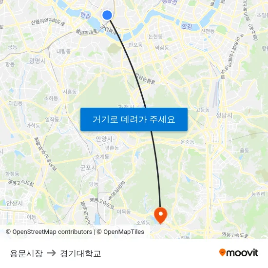 용문시장 to 경기대학교 map