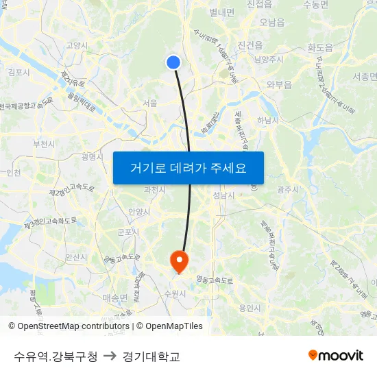 수유역.강북구청 to 경기대학교 map