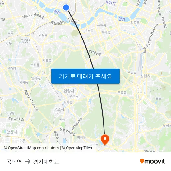 공덕역 to 경기대학교 map