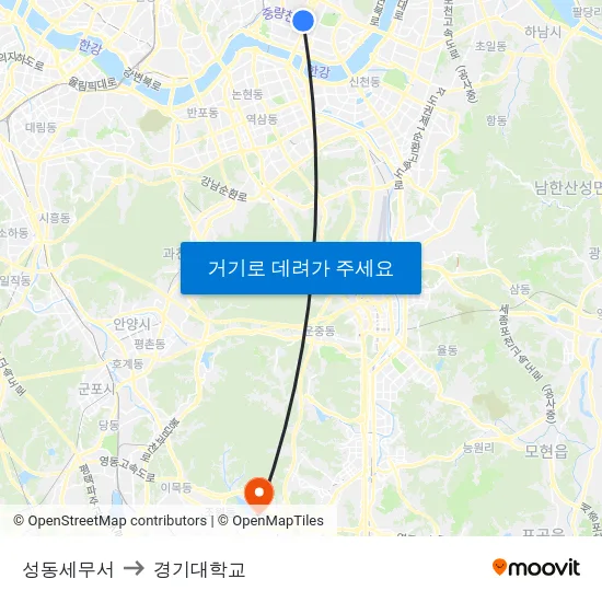 성동세무서 to 경기대학교 map