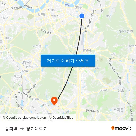 송파역 to 경기대학교 map