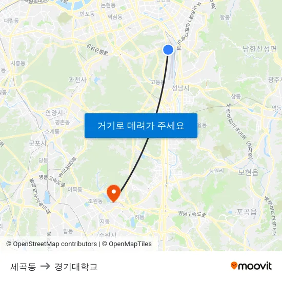 세곡동 to 경기대학교 map