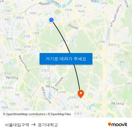 서울대입구역 to 경기대학교 map